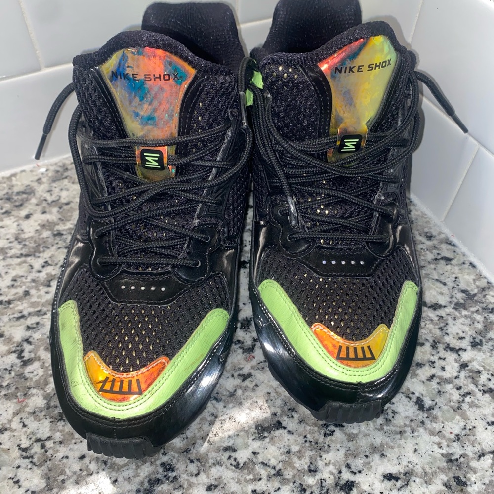 Nike Shox Black with Green and Orange Accents